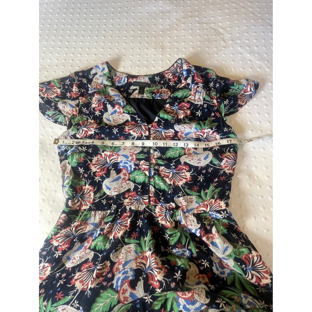 J.Crew Navy Floral Flutter Sleeve Fit & Flare Dress Size 2 Cottagecore Boho - Picture 4 of 10